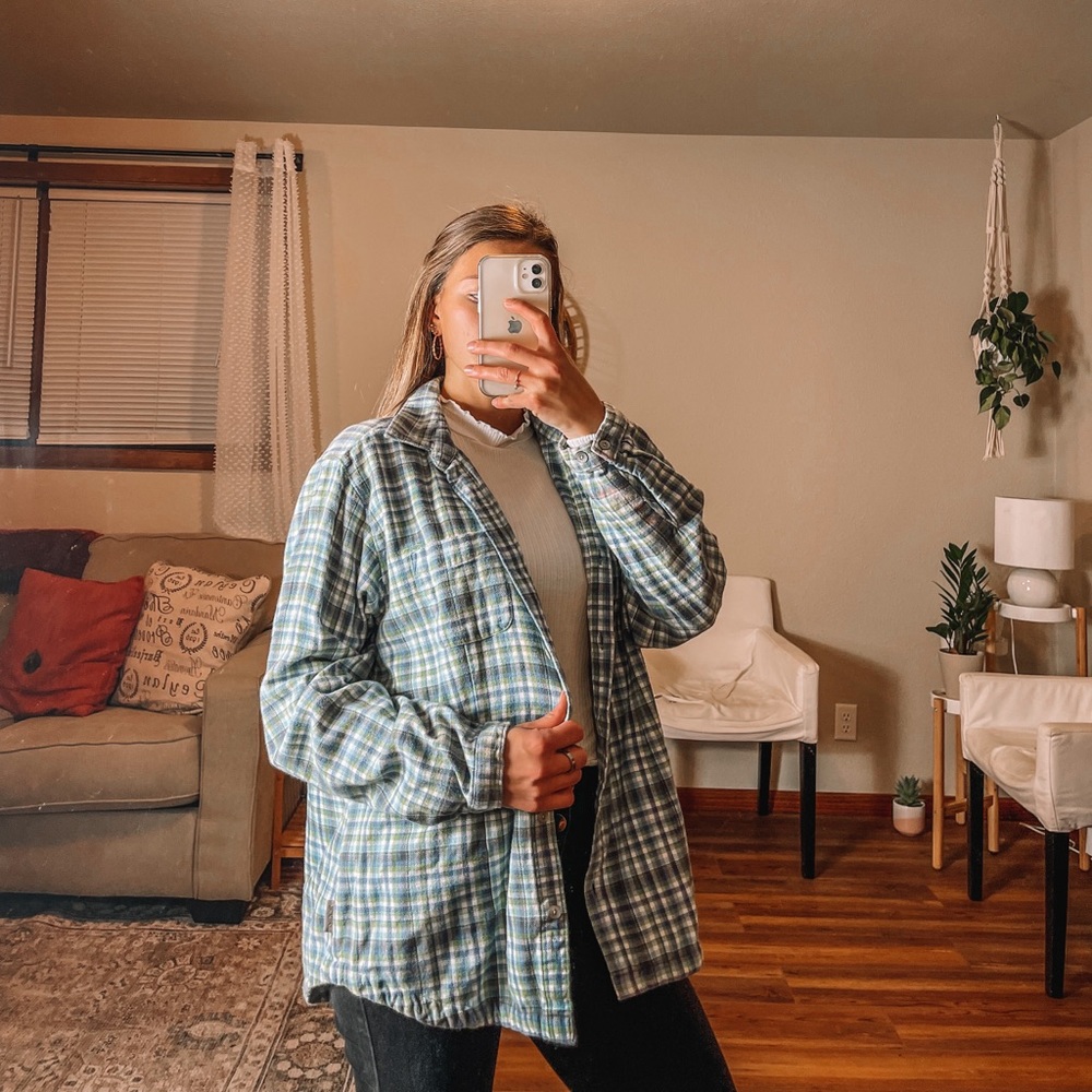 Woolrich button up flannel purple and green checkered - Picture 1 of 6